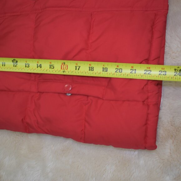 Gap Womens Puffer Vest Size Medium Red Faux Fur Hood Down Imitation - Picture 4 of 9